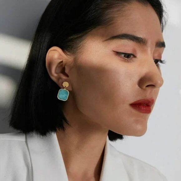 ⭐️New 18k gold plated natural stone dangle earrings - Picture 6 of 11